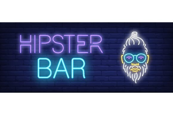 Download Hipster Bar Neon Sign. Glowing Inscripti - Neon sign Collection
