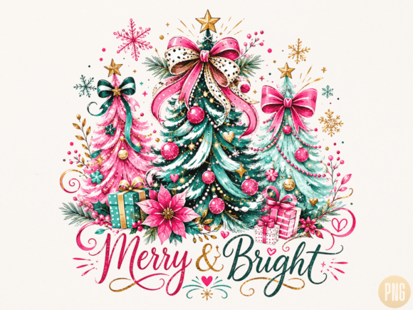 Download Merry &amp; Bright Pink Christmas Trees PNG - Christmas Collection
