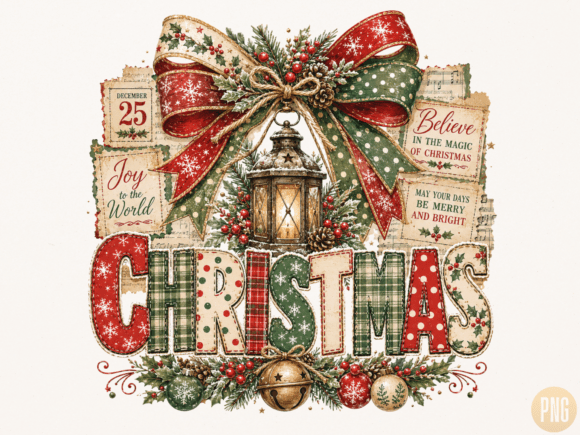 Download Merry Christmas Vintage Patchwork PNG - Christmas Collection