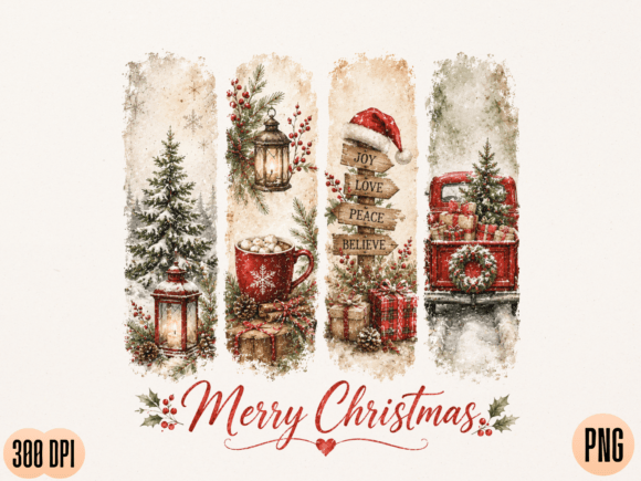 Download Vintage Merry Christmas Watercolor PNG D - Christmas Collection