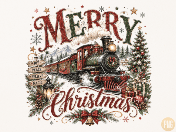 Download Merry Christmas Vintage Steam Train PNG - Christmas Collection