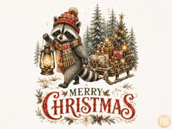Download Merry Christmas Cozy Raccoon PNG - Christmas Collection