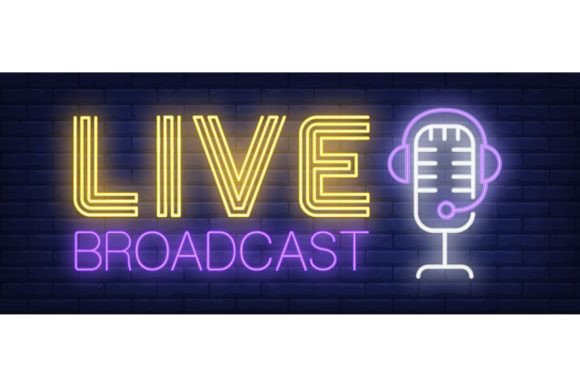 Download Live Broadcast Neon Sign. Headset and Mi - Neon sign Collection